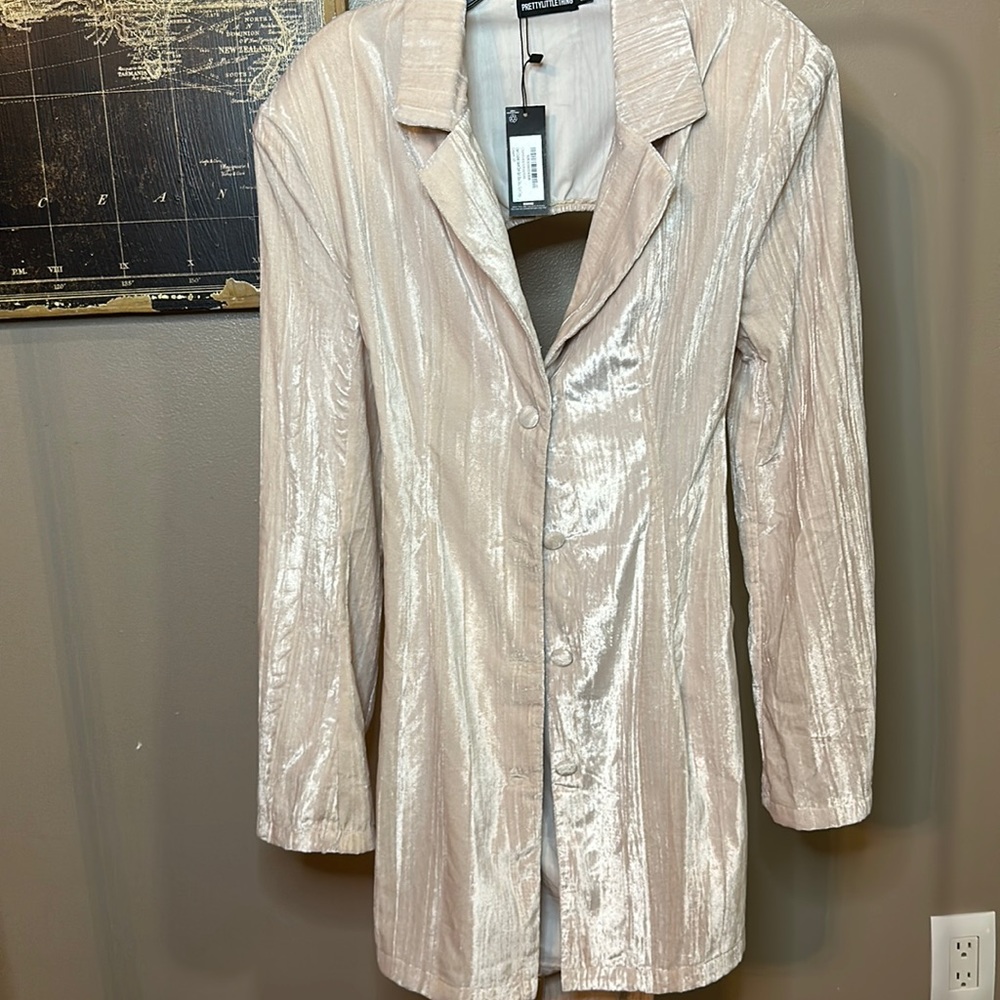 Cream, crushed velvet, open back bow the tip blazer dress